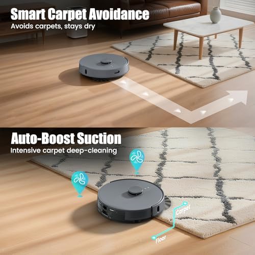 AIRROBO T25  Robot Vacuum and Mop Combo 5500Pa Powerful Suction  Self Emptying  60 Day Capacity  240 Mins  Smart APP Control  Multi Floor Mapping Perfect for Hard Floors  Carpets  and Pet Hair