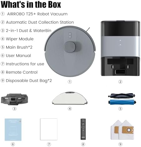 AIRROBO T25  Robot Vacuum and Mop Combo 5500Pa Powerful Suction  Self Emptying  60 Day Capacity  240 Mins  Smart APP Control  Multi Floor Mapping Perfect for Hard Floors  Carpets  and Pet Hair