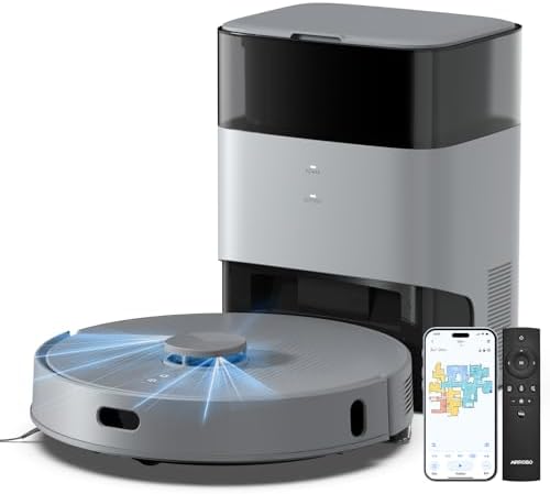 AIRROBO T25  Robot Vacuum and Mop Combo 5500Pa Powerful Suction  Self Emptying  60 Day Capacity  240 Mins  Smart APP Control  Multi Floor Mapping Perfect for Hard Floors  Carpets  and Pet Hair