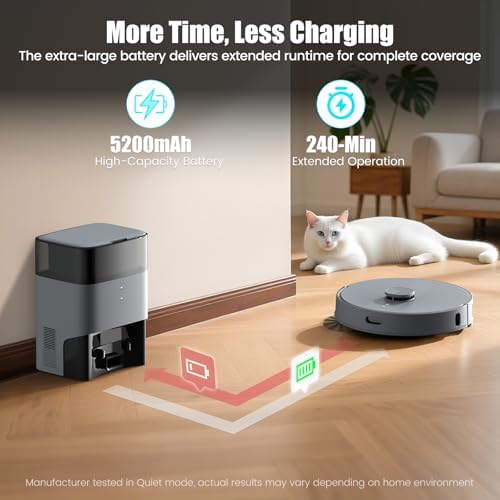 AIRROBO T25  Robot Vacuum and Mop Combo 5500Pa Powerful Suction  Self Emptying  60 Day Capacity  240 Mins  Smart APP Control  Multi Floor Mapping Perfect for Hard Floors  Carpets  and Pet Hair