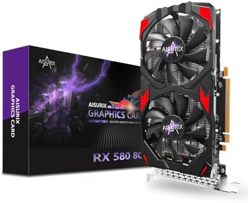AISURIX RX 580 Graphics Card  2048SP  Real 8GB  GDDR5  256 Bit  Pc Gaming Video Card  2XDP  HDMI  PCI Express 3 0 with Freeze Fan Stop for Desktop Computer Gaming Gpu