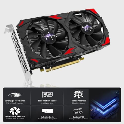 AISURIX RX 580 Graphics Card  2048SP  Real 8GB  GDDR5  256 Bit  Pc Gaming Video Card  2XDP  HDMI  PCI Express 3 0 with Freeze Fan Stop for Desktop Computer Gaming Gpu
