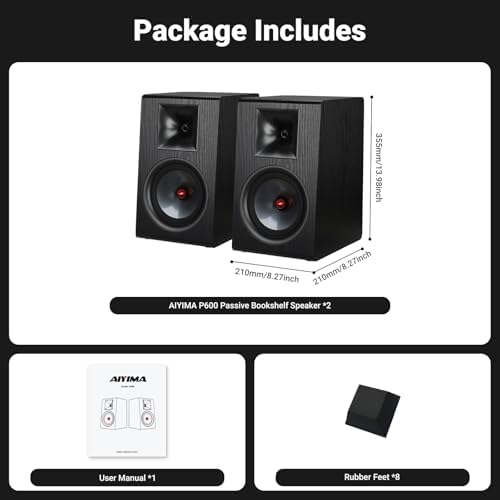 AIYIMA P600 6 5 Bookshelf Speakers for Desktop  6  Tilted Design & Carbon Fiber Woofer & Horn Silk Tweeter  30Hz 20kHz 2 Way Passive Speaker for Home Audio Stereo Speakers  Pair