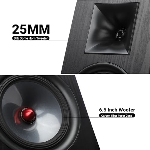 AIYIMA P600 6 5 Bookshelf Speakers for Desktop  6  Tilted Design & Carbon Fiber Woofer & Horn Silk Tweeter  30Hz 20kHz 2 Way Passive Speaker for Home Audio Stereo Speakers  Pair