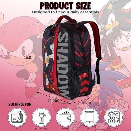 AI ACCESSORY INNOVATIONS Sonic The Hedgehog Backpack for Boys & Girls  Shadow 16 Inch Schoolbag with Reflective Ink  Black