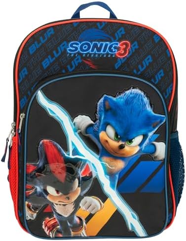 AI ACCESSORY INNOVATIONS Sonic The Hedgehog Backpack for Boys & Girls  Shadow 16 Inch Schoolbag with Reflective Ink  Black