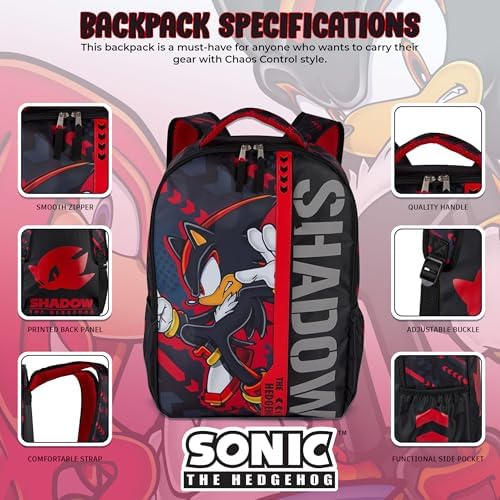 AI ACCESSORY INNOVATIONS Sonic The Hedgehog Backpack for Boys & Girls  Shadow 16 Inch Schoolbag with Reflective Ink  Black