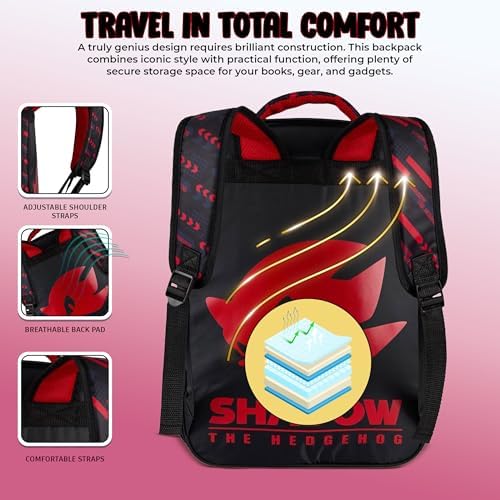 AI ACCESSORY INNOVATIONS Sonic The Hedgehog Backpack for Boys & Girls  Shadow 16 Inch Schoolbag with Reflective Ink  Black