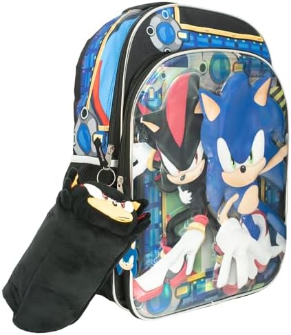 AI ACCESSORY INNOVATIONS Shadow Soft Plush Multi Function Storage Case  Sonic The Hedgehog Plush Bag Charm with 3D Features  Black