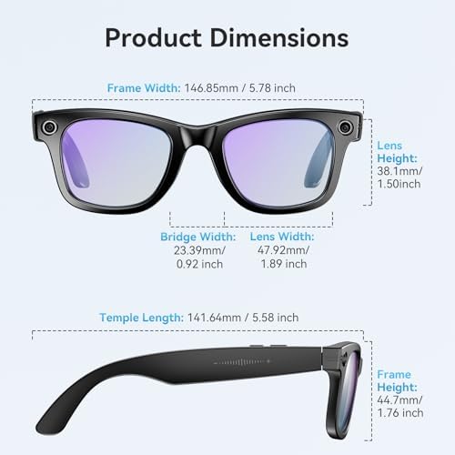 AI Smart Glasses for Men Women 8MP 2K HD Camera Glasses AI Voice Control AI Photo Recognition Real Time Translation Smart Sunglasses with Bluetooth Call IP67 Waterproof for Driving Outdoor  2 Lenses 