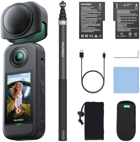 AKASO 360 Action Camera Drone View Combo  5 7K 360 Video with 1/2 48MP Sensors  72MP 360 Photo  360 SuperSmooth  118 inch  3m  Invisible Selfie Stick  360  Horizon Lock  AI Tracking