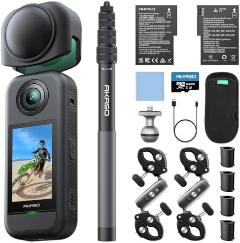 AKASO 360 Action Camera Drone View Combo  5 7K 360 Video with 1/2 48MP Sensors  72MP 360 Photo  360 SuperSmooth  118 inch  3m  Invisible Selfie Stick  360  Horizon Lock  AI Tracking
