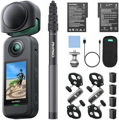 AKASO 360 Action Camera Drone View Combo  5 7K 360 Video with 1/2 48MP Sensors  72MP 360 Photo  360 SuperSmooth  118 inch  3m  Invisible Selfie Stick  360  Horizon Lock  AI Tracking