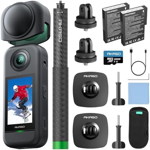 AKASO 360 Weatherproof 360  Action Camera   5 7K 360 Video with 1/2 48MP Sensors  72MP 360 Photo  360 SuperSmooth  2 29 Touchscreen  Invisible Selfie Stick Effect  360  Horizon Lock  AI Tracking