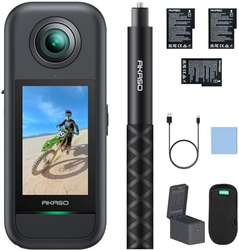 AKASO 360 Weatherproof 360  Action Camera   5 7K 360 Video with 1/2 48MP Sensors  72MP 360 Photo  360 SuperSmooth  2 29 Touchscreen  Invisible Selfie Stick Effect  360  Horizon Lock  AI Tracking