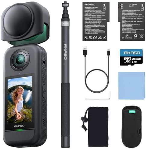AKASO 360 Weatherproof 360  Action Camera   5 7K 360 Video with 1/2 48MP Sensors  72MP 360 Photo  360 SuperSmooth  2 29 Touchscreen  Invisible Selfie Stick Effect  360  Horizon Lock  AI Tracking
