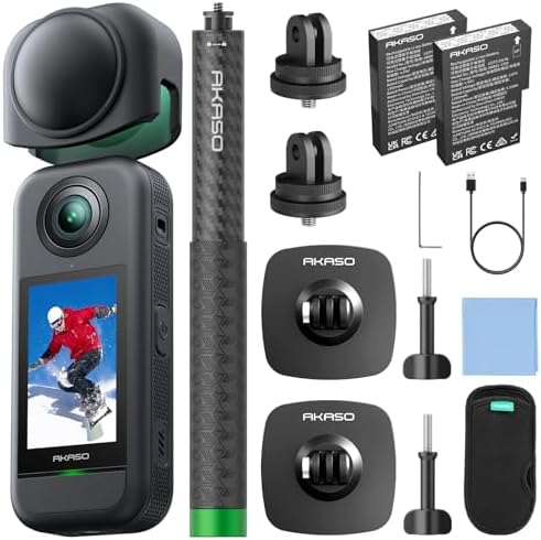 AKASO 360 Weatherproof 360  Action Camera   5 7K 360 Video with 1/2 48MP Sensors  72MP 360 Photo  360 SuperSmooth  2 29 Touchscreen  Invisible Selfie Stick Effect  360  Horizon Lock  AI Tracking