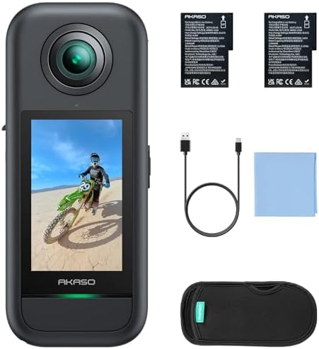 AKASO 360 Weatherproof 360  Action Camera   5 7K 360 Video with 1/2 48MP Sensors  72MP 360 Photo  360 SuperSmooth  2 29 Touchscreen  Invisible Selfie Stick Effect  360  Horizon Lock  AI Tracking
