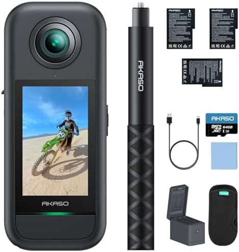 AKASO 360 Weatherproof 360  Action Camera   5 7K 360 Video with 1/2 48MP Sensors  72MP 360 Photo  360 SuperSmooth  2 29 Touchscreen  Invisible Selfie Stick Effect  360  Horizon Lock  AI Tracking