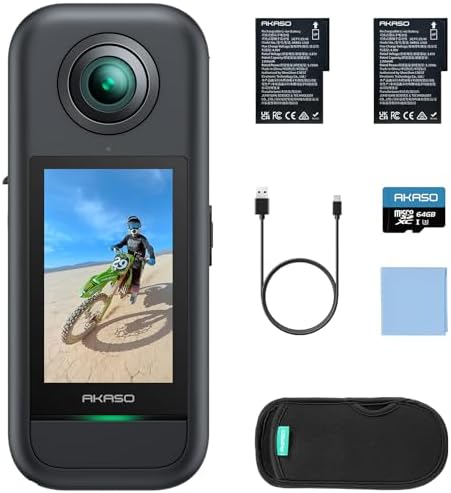AKASO 360 Weatherproof 360  Action Camera   5 7K 360 Video with 1/2 48MP Sensors  72MP 360 Photo  360 SuperSmooth  2 29 Touchscreen  Invisible Selfie Stick Effect  360  Horizon Lock  AI Tracking