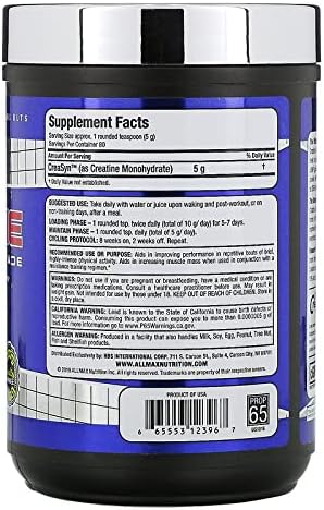 ALLMAX Nutrition   Creatine Monohydrate  Micronized Creatine Powder for Strength and Muscle Recovery  Gluten Free & Fast Absorbing 400g