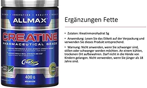 ALLMAX Nutrition   Creatine Monohydrate  Micronized Creatine Powder for Strength and Muscle Recovery  Gluten Free & Fast Absorbing 400g