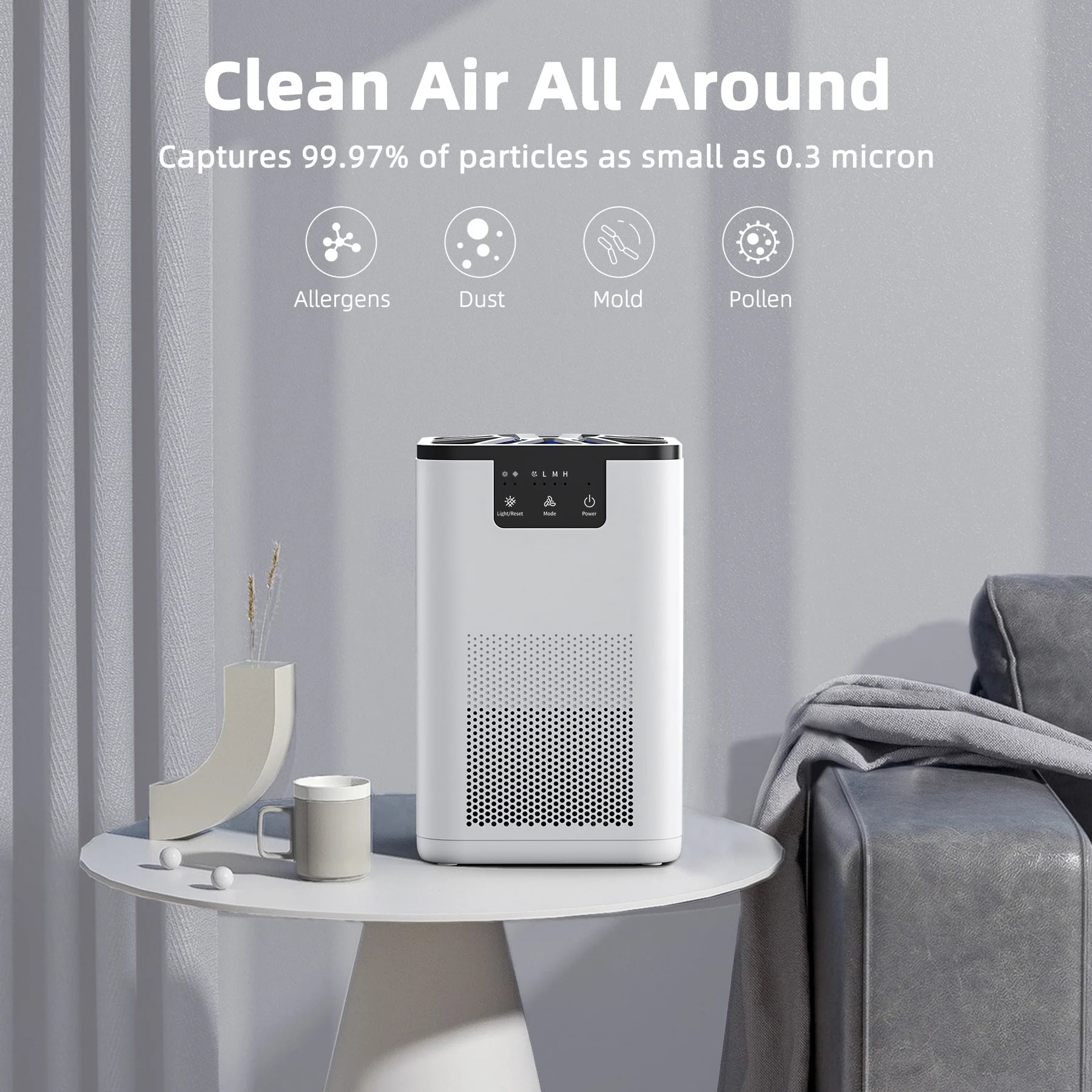 ALROCKET Air Purifier  with HEPA Filter for Home  Remove 99 9  Smoke Dust Allergies for 300 SQ ft