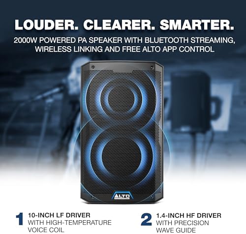 ALTO TS410 2000W 10 Powered PA Speaker with 3 Channel Mixer  Bluetooth Streaming  Wireless Loudspeaker Linking  DSP App