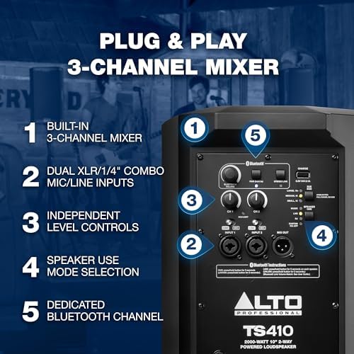 ALTO TS410 2000W 10 Powered PA Speaker with 3 Channel Mixer  Bluetooth Streaming  Wireless Loudspeaker Linking  DSP App