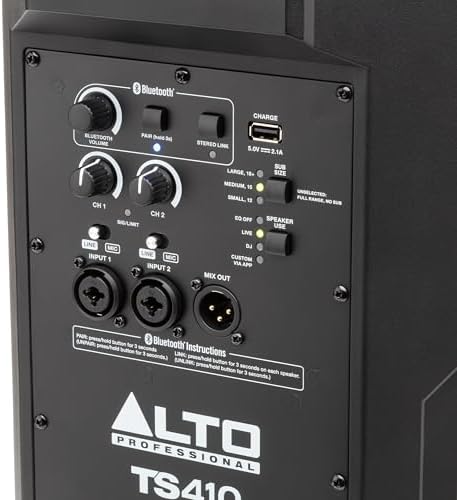 ALTO TS410 2000W 10 Powered PA Speaker with 3 Channel Mixer  Bluetooth Streaming  Wireless Loudspeaker Linking  DSP App