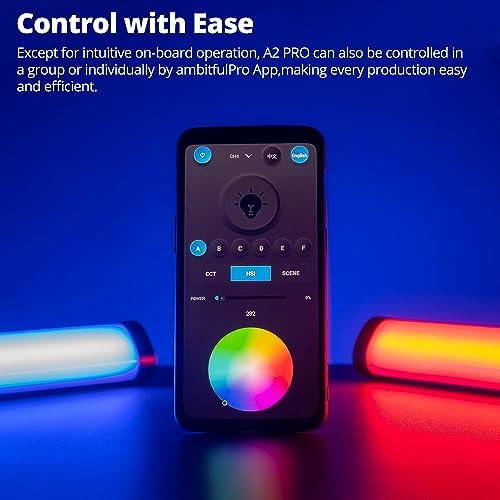 AMBITFUL A2Pro Full Color Tube Light  2500K 8500K CRI 95 TLCI 97 Video Light  RGB CCT HSI Mode  22 FX Light Effect  APP Control Support  Magnet Design  A2 Pro 2PCS with Grid 