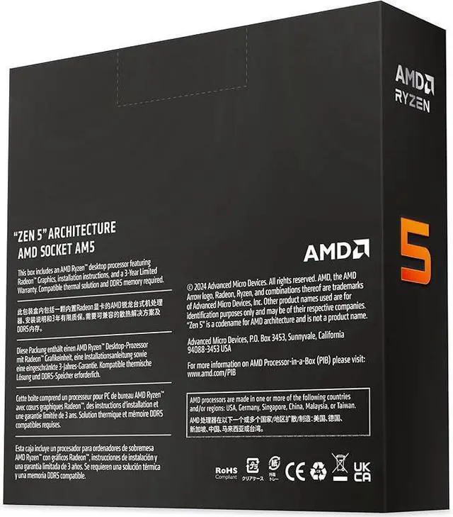AMD Ryzen 5 9600X   Ryzen 5 9000 Series Granite Ridge  Zen 5  6 Core 3 9 GHz   Socket AM5 65W   Radeon Graphics Processor   100 100001405WOF