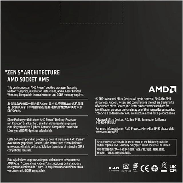 AMD Ryzen 5 9600X   Ryzen 5 9000 Series Granite Ridge  Zen 5  6 Core 3 9 GHz   Socket AM5 65W   Radeon Graphics Processor   100 100001405WOF
