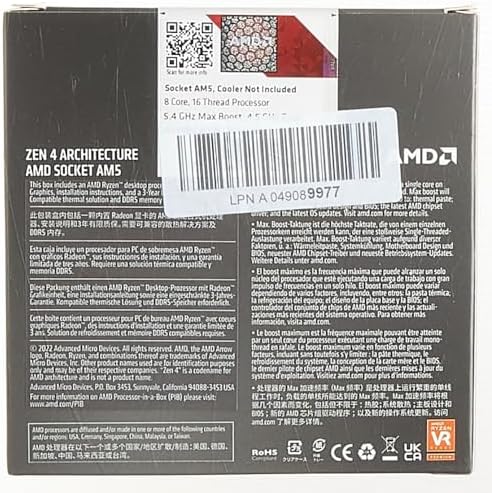 AMD Ryzen 7 7700X 8 Core  16 Thread Unlocked Desktop Processor