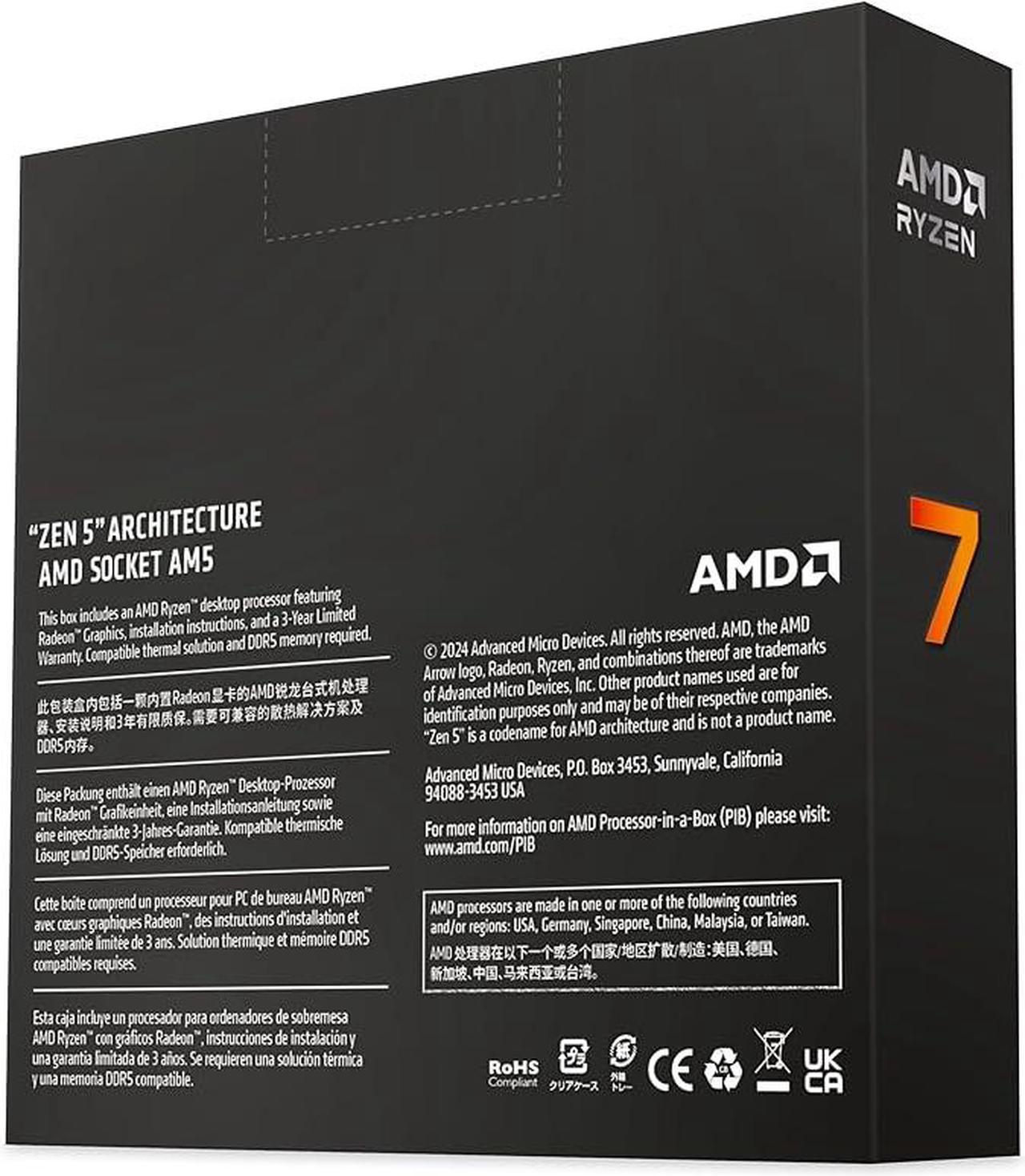 AMD Ryzen 7 9700X   Ryzen 7 9000 Series Granite Ridge  Zen 5  8 Core 3 8 GHz   Socket AM5 65W   Radeon Graphics Processor   100 100001404WOF