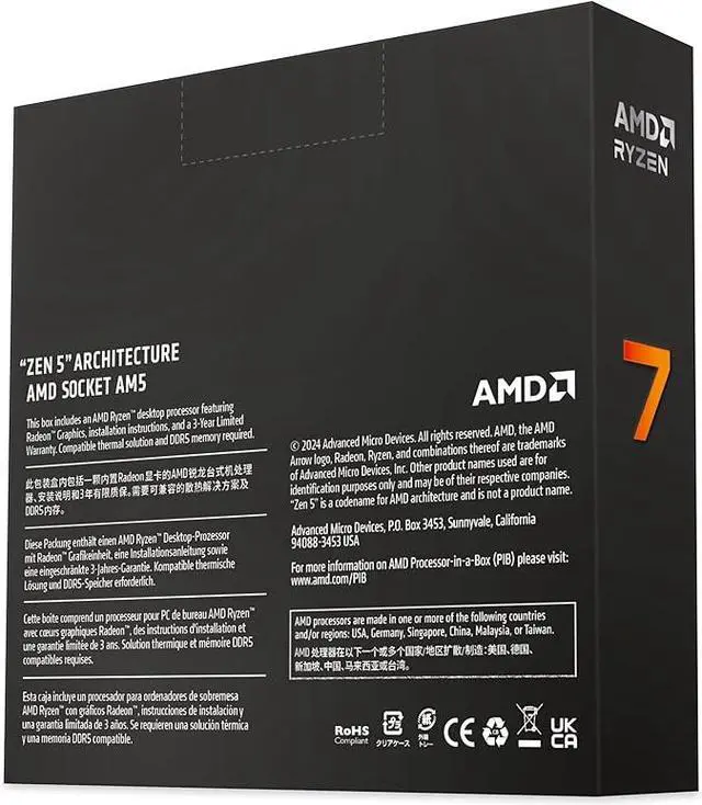 AMD Ryzen 7 9700X   Ryzen 7 9000 Series Granite Ridge  Zen 5  8 Core 3 8 GHz   Socket AM5 65W   Radeon Graphics Processor   100 100001404WOF