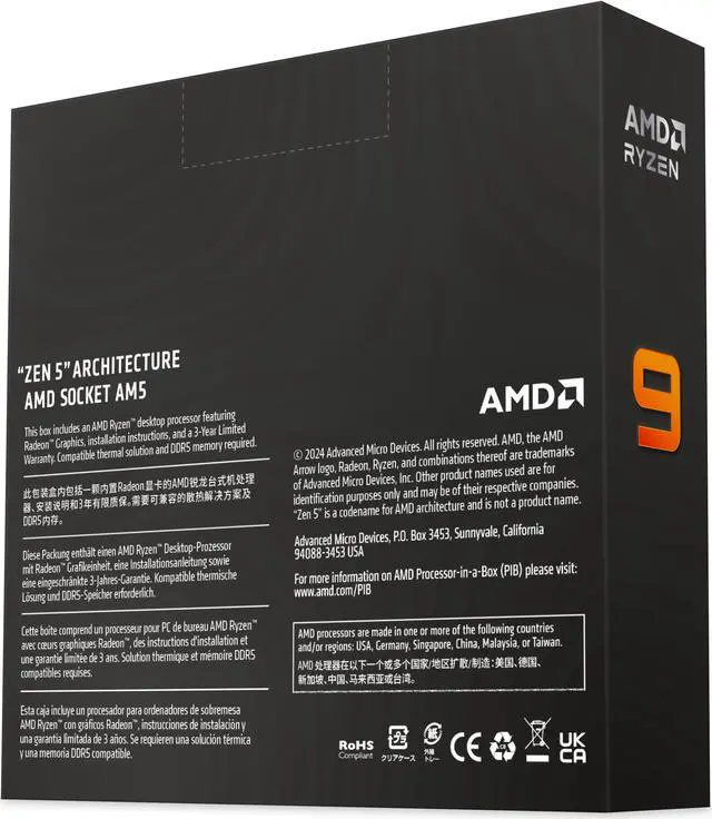 AMD Ryzen 9 9900X   Ryzen 9 9000 Series Granite Ridge  Zen 5  12 Core 4 4 GHz   Socket AM5 120W   Radeon Graphics Processor   100 100000662WOF