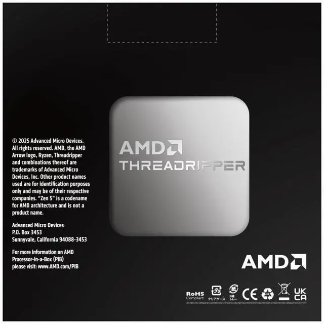 AMD Ryzen Threadripper 9980X - Ryzen Threadripper Serie 9000 Shimada Peak 64 núcleos 3,2 GHz Socket sTR5 350 W Sin procesador gráfico integrado - 100-000001593WOF
