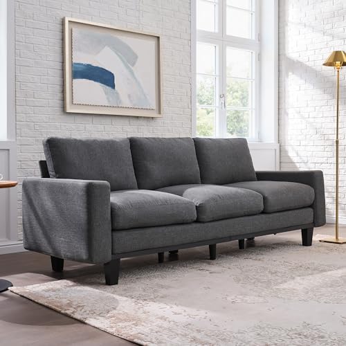 AMERLIFE 3 Seater Sofa with Deep Seat  74 8 Modern Fabric Couch for Living Room  Full Metal Support  Pet Friendly Comfy Sofa  Standard Couch for Bedroom & Apartment  Grey Linen