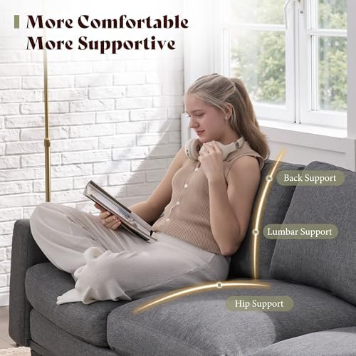 AMERLIFE 3 Seater Sofa with Deep Seat  74 8 Modern Fabric Couch for Living Room  Full Metal Support  Pet Friendly Comfy Sofa  Standard Couch for Bedroom & Apartment  Grey Linen