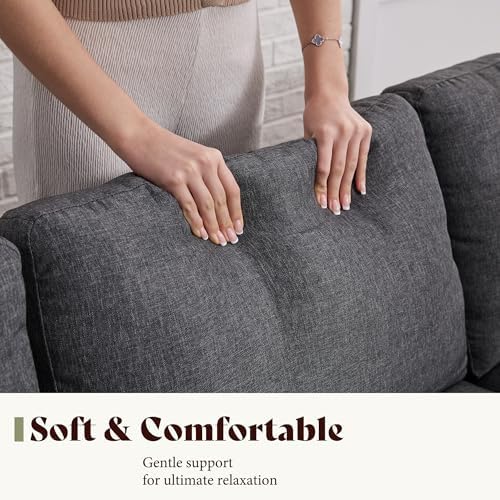 AMERLIFE 3 Seater Sofa with Deep Seat  74 8 Modern Fabric Couch for Living Room  Full Metal Support  Pet Friendly Comfy Sofa  Standard Couch for Bedroom & Apartment  Grey Linen
