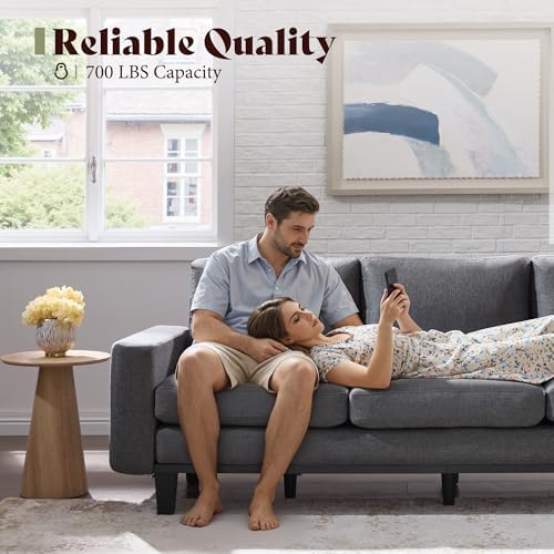 AMERLIFE 3 Seater Sofa with Deep Seat  74 8 Modern Fabric Couch for Living Room  Full Metal Support  Pet Friendly Comfy Sofa  Standard Couch for Bedroom & Apartment  Grey Linen