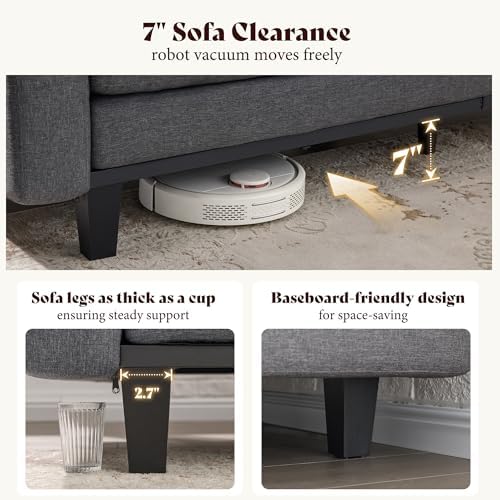 AMERLIFE 3 Seater Sofa with Deep Seat  74 8 Modern Fabric Couch for Living Room  Full Metal Support  Pet Friendly Comfy Sofa  Standard Couch for Bedroom & Apartment  Grey Linen