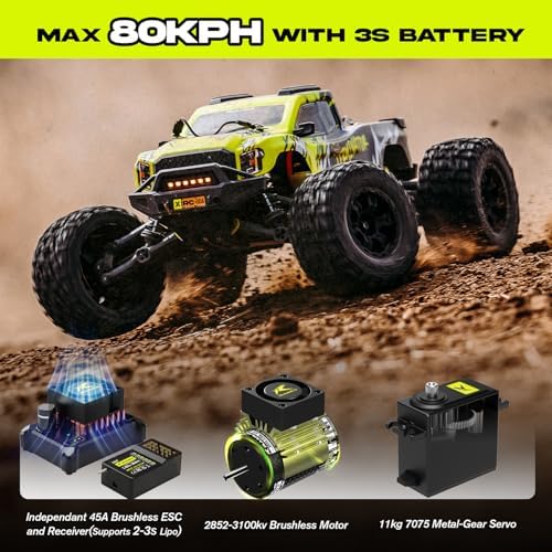 AMORIL 1/10 RTR Brushless Fast RC Cars for Adults Max 50mph Hobby Electric Off Road Monster Truck Waterproof High Speed RC Car 4WD Remote Control Car with 3S Lipo Green