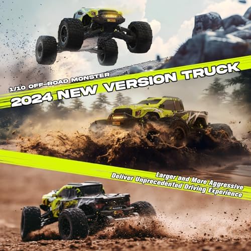 AMORIL 1/10 RTR Brushless Fast RC Cars for Adults Max 50mph Hobby Electric Off Road Monster Truck Waterproof High Speed RC Car 4WD Remote Control Car with 3S Lipo Green
