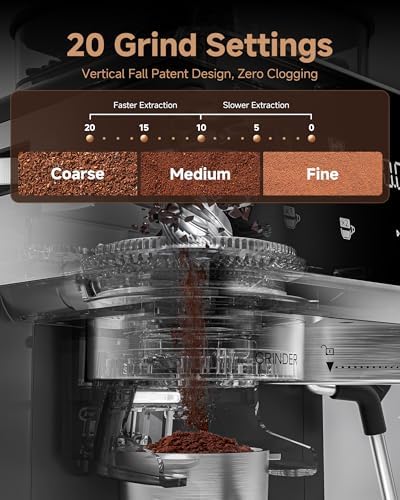 AMZCHEF Espresso Machine with Grinder  3 Temp 197 205  Professional Espresso Machine  3 10s Pre Infusion  20 Grind Settings  Latte Cappuccino Maker Home Barista  Black
