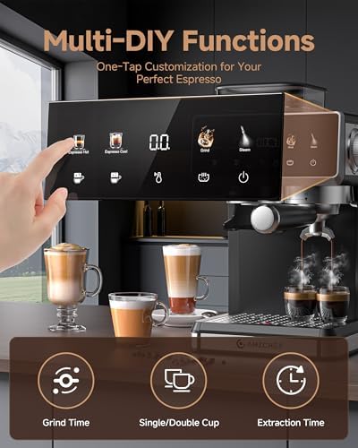 AMZCHEF Espresso Machine with Grinder  3 Temp 197 205  Professional Espresso Machine  3 10s Pre Infusion  20 Grind Settings  Latte Cappuccino Maker Home Barista  Black