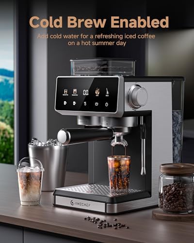 AMZCHEF Espresso Machine with Grinder  3 Temp 197 205  Professional Espresso Machine  3 10s Pre Infusion  20 Grind Settings  Latte Cappuccino Maker Home Barista  Black