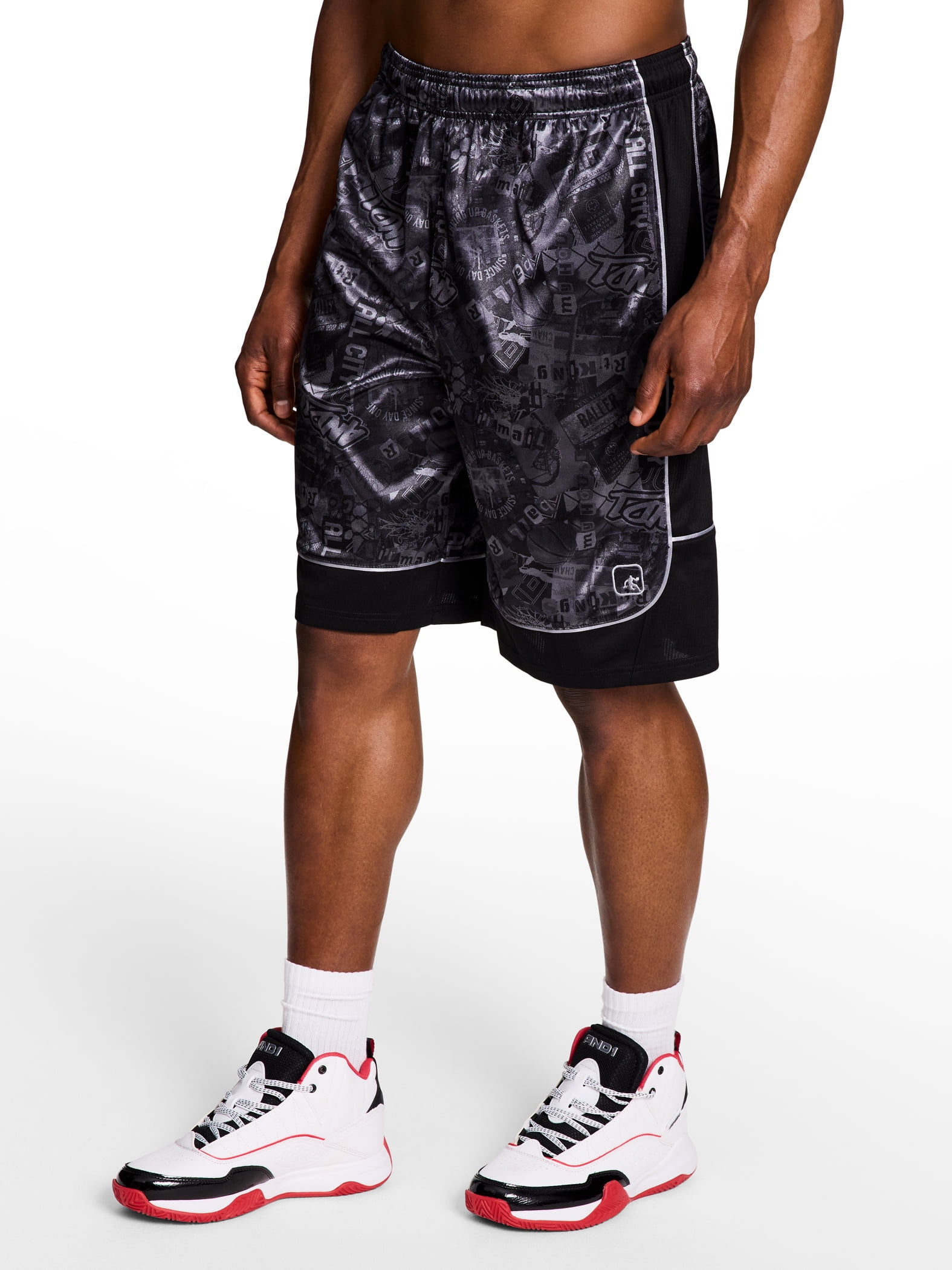 Talla XL - AND1 Shorts con Estampado de Toda la Cancha para Hombre y Hombres Grandes, Entrepierna de 11", Tallas XS-5XL