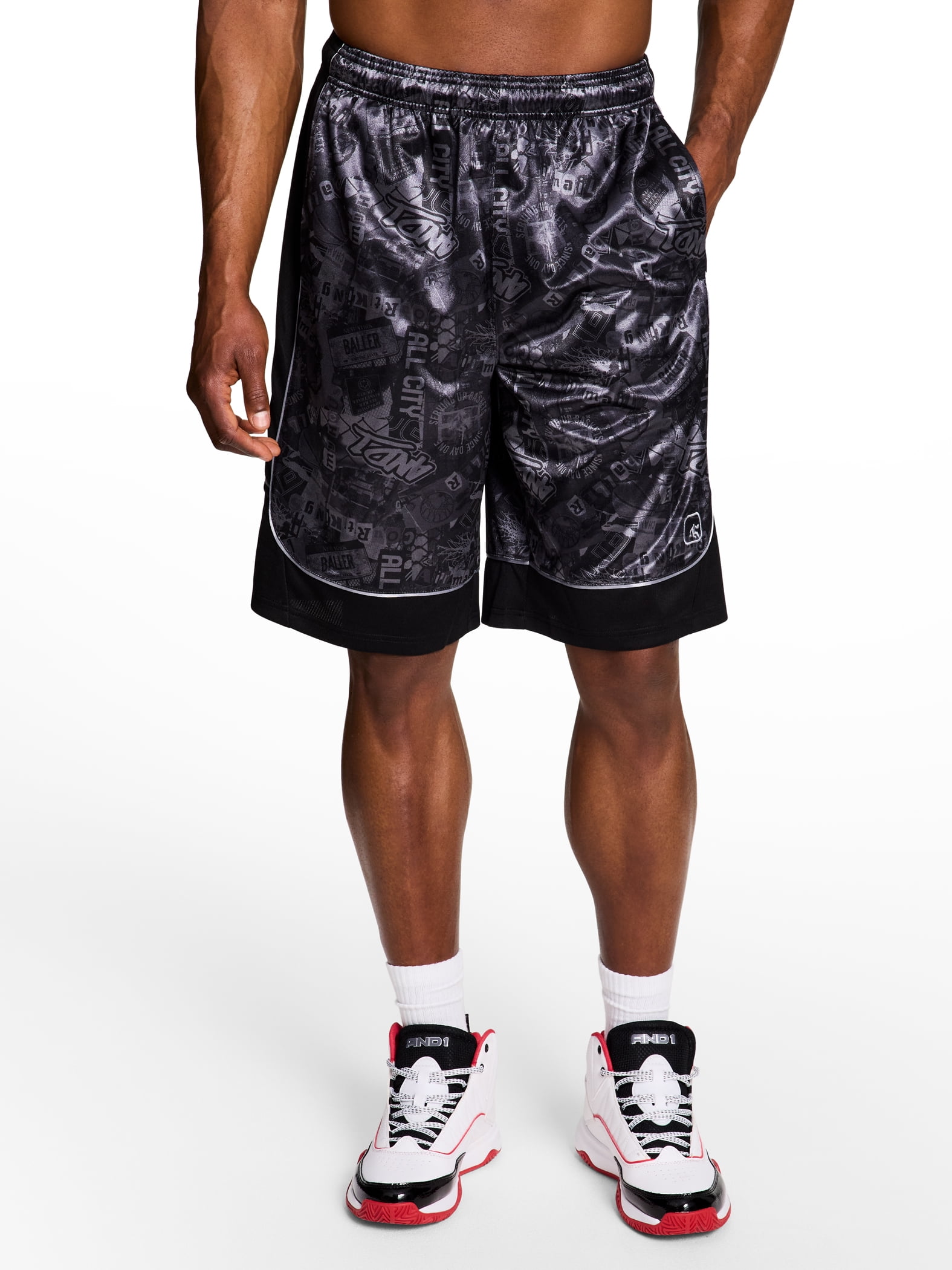 Talla XL - AND1 Shorts con Estampado de Toda la Cancha para Hombre y Hombres Grandes, Entrepierna de 11", Tallas XS-5XL